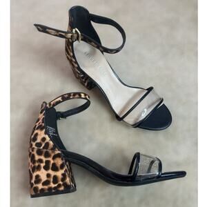 Kenneth Cole Women's 6M Hannon Block Heeled Sandal Ankle Strap Open Toe Leopard